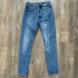 Levi's Altered 501 Skinny Jeans Womens Mid Rise Button Fly Distressed Blue 24